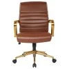 Office Star Products Mid-Back Faux Leather Chair With Gold Arms And Base, Saddle