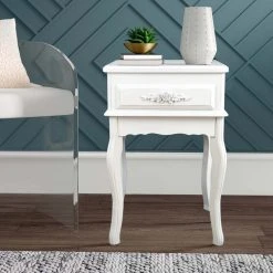 Home Garden Collections White Wood Nightstand Queen Anne Style Mid Century Console Table