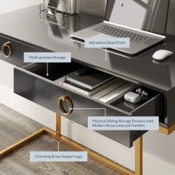 Belleze Home Office 2-Drawer Desk/Vanity Table, Wood And Metal, Black 10 Belleze Home Office 2-Drawer Desk/Vanity Table, Wood And Metal, Black -Boraam Industries Shop 60e17bb501306755 0046 w800 h800 b0 p0