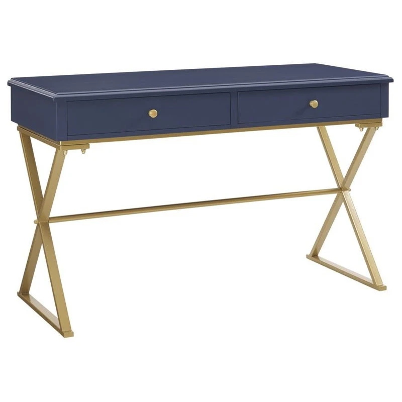 Linon Home Decor Products Blue And Gold Campaign Desk 3 Linon Home Decor Products Blue And Gold Campaign Desk