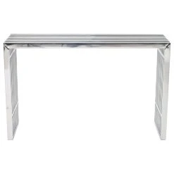 LexMod Gridiron Stainless Steel Console Table, Silver