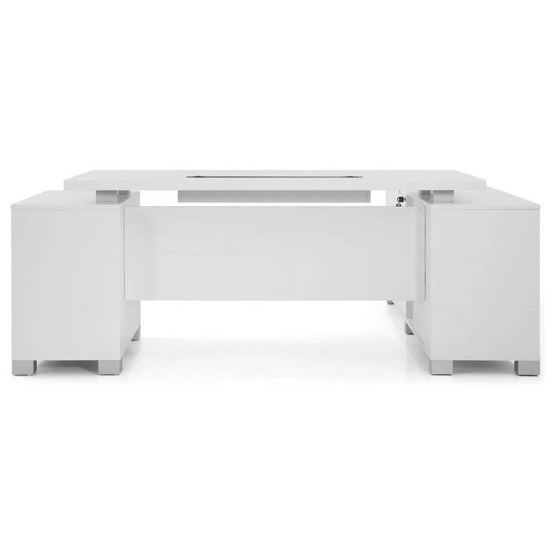 Zuri Furniture 79” Modern Ford White Matte Lacquer Desk Left Return Letter/Legal Filing Drawers 3 Zuri Furniture 79” Modern Ford White Matte Lacquer Desk Left Return Letter/Legal Filing Drawers