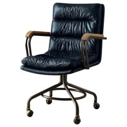 Acme Furniture Hedia Top-Grain Leather Office Chair, Vintage Blue