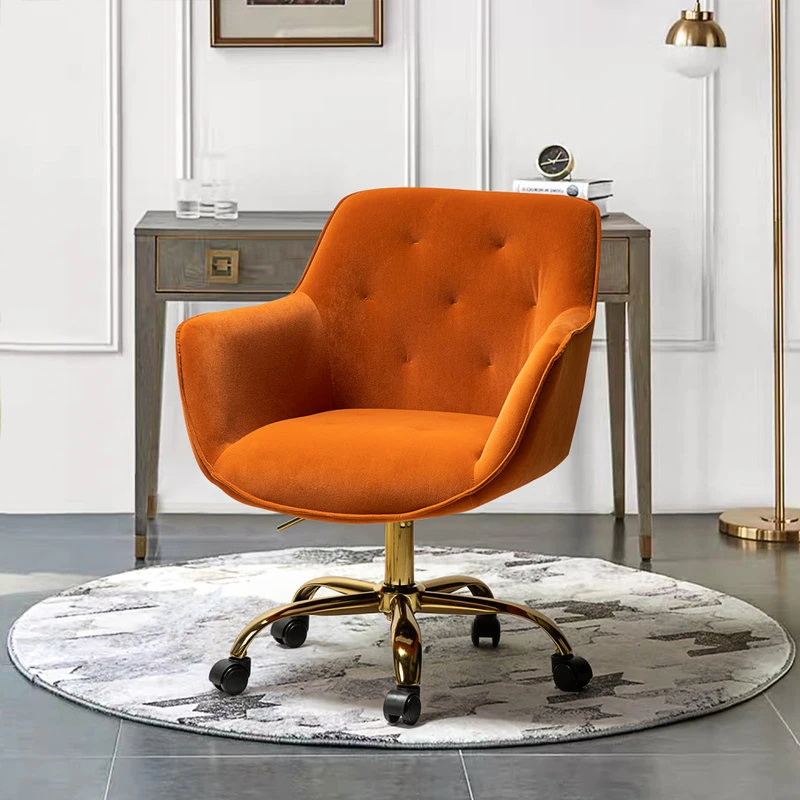 Karat Home Swivel Velvet Hight, Adjustable Task Chair With Tufted Back, Orange 4 Karat Home Swivel Velvet Hight, Adjustable Task Chair With Tufted Back, Orange - Image 2
