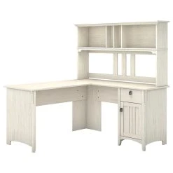 Bush Industries 60" Bush Furniture Salinas L Shaped Desk With Hutch, Antique White
