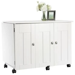 Sauder Engineered Wood Drop-Leaf Sewing Or Craft Table In Soft White
