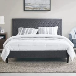 Decor Love Modern Platform Bed, Charcoal Upholstery & Diamond Tufted Headboard, Queen -Boraam Industries Shop 6ba157b7016078ec 1431 w800 h800 b0 p0
