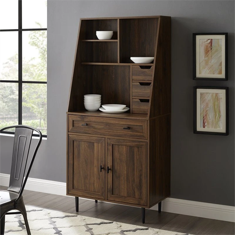 Walker Edison 64" Engineered Wood Storage Desk & Hutch With Keyboard Drawer - Dark Walnut 4 Walker Edison 64" Engineered Wood Storage Desk & Hutch With Keyboard Drawer - Dark Walnut - Image 2