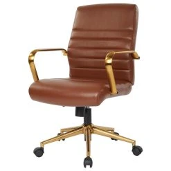 Office Star Products Mid-Back Faux Leather Chair With Gold Arms And Base, Saddle -Boraam Industries Shop 70f189520b6cd080 2109 w800 h800 b1 p0