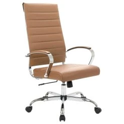 LeisureMod Benmar High-Back Mid Century Modern Leather Office Chair, Brown