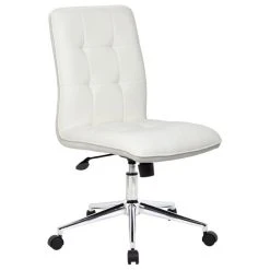 Boss Office Products Boss Office Modern Faux Leather Tufted Ergonomic Office Swivel Chair In White