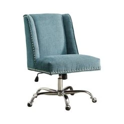 Linon Home Decor Products Linon Draper Wood Upholstered Office Chair In Aqua Blue