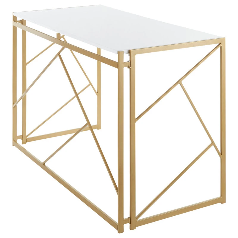 Lumisource Folia Contemporary Desk With Gold Metal And White MDF OFD-FOLIA AUW 5 Lumisource Folia Contemporary Desk With Gold Metal And White MDF OFD-FOLIA AUW - Image 3