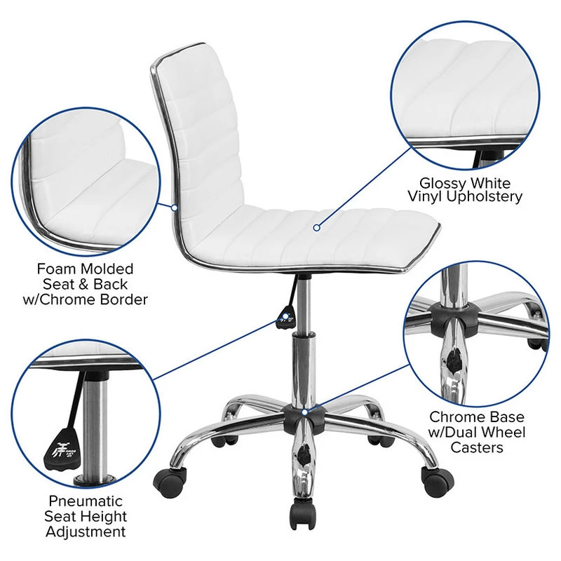Delacora FF-DS-512B Vinyl Mid Back Adjustable Desk Chair - White 4 Delacora FF-DS-512B Vinyl Mid Back Adjustable Desk Chair - White - Image 2