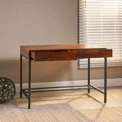 GDFStudio GDF Studio Elrod Dark Oak Acacia Wood Storage Desk With Rustic Metal Iron Accent -Boraam Industries Shop 7d810aa20f9316a4 8564 w800 h800 b0 p0
