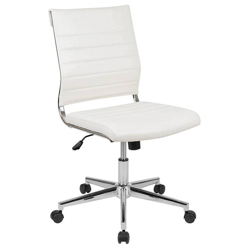 Offex Mid-Back Armless LeatherSoft Ribbed Executive Swivel Office Chair, White 3 Offex Mid-Back Armless LeatherSoft Ribbed Executive Swivel Office Chair, White