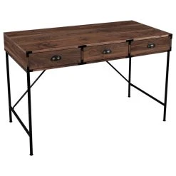 AGH Deco Brunei 3-Drawer Writing Desk, Walnut Wood Grain, 47"