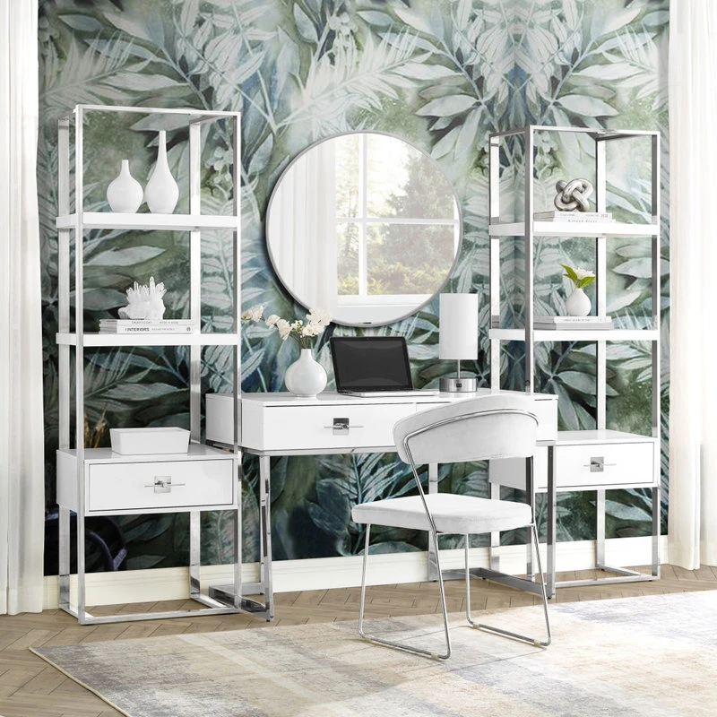 Nicole Miller Moku Desk, 2 Drawers, White And Chrome 4 Nicole Miller Moku Desk, 2 Drawers, White And Chrome - Image 2