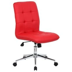 Boss Office Products Boss Office Modern Faux Leather Tufted Ergonomic Office Swivel Chair In Red