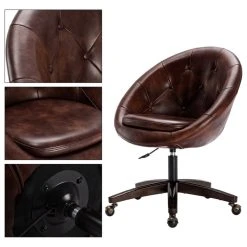Duhome Elegant Lifestyle Mid-Century Button Tufted Faux Leather Rolling Chair, Dark Brown -Boraam Industries Shop 83218287003f0279 7529 w800 h800 b1 p0