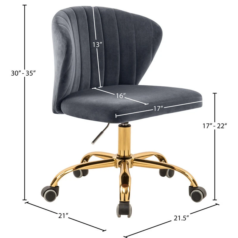 Meridian Furniture Finley Swivel And Adjustable Velvet Office Chair, Gray, Rich Gold Base 8 Meridian Furniture Finley Swivel And Adjustable Velvet Office Chair, Gray, Rich Gold Base - Image 6