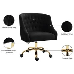 Meridian Furniture Arden Swivel And Adjustable Velvet Office Chair, Black, Rich Gold Base -Boraam Industries Shop 84f1ad6a02682fa3 5383 w800 h800 b1 p0