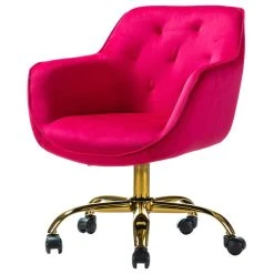 Karat Home Swivel Velvet Hight, Adjustable Task Chair With Tufted Back, Fushia