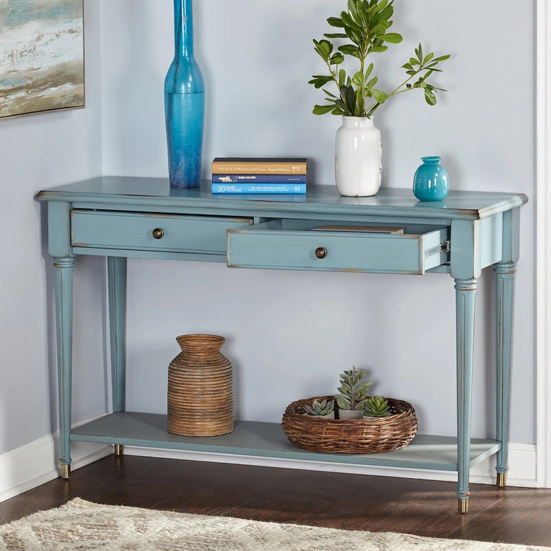 The Mezzanine Shoppe Emilia Sofa Table, Antique Blue With Distressed 6 The Mezzanine Shoppe Emilia Sofa Table, Antique Blue With Distressed - Image 4