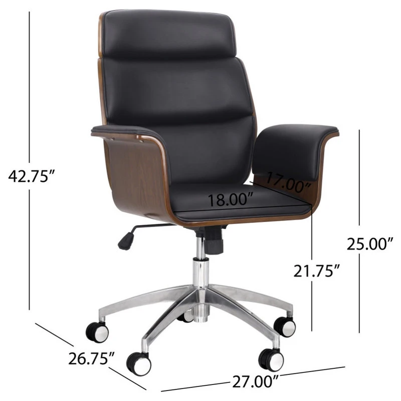 GDFStudio Byron Mid-Century Modern Swivel Office Chair, Black/Walnut/Silver 13 GDFStudio Byron Mid-Century Modern Swivel Office Chair, Black/Walnut/Silver - Image 11