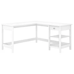 Bush Industries Broadview 60W L-Shaped Computer Desk With Storage, White