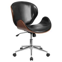 Flash Furniture Mid-Back Walnut Wood Swivel Conference Chair, Black Leather