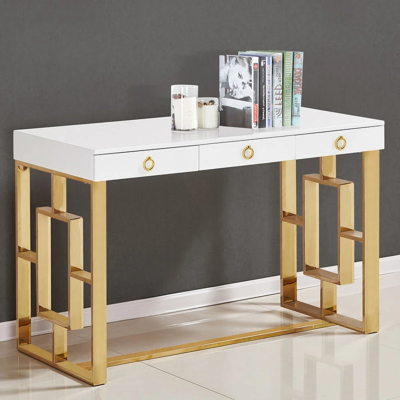 Best Master Furniture Brooks Contemporary 3-Drawer Writing Desk, White/Gold 4 Best Master Furniture Brooks Contemporary 3-Drawer Writing Desk, White/Gold - Image 2