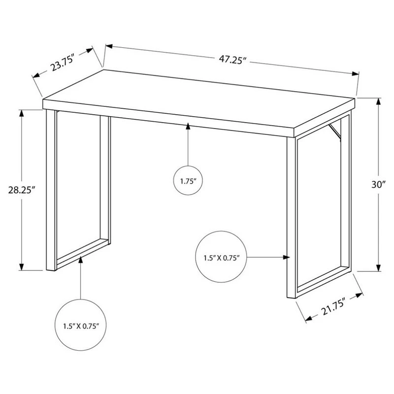 Monarch Specialties 48" Computer Desk With Silver Metal Base, Dark Taupe 6 Monarch Specialties 48" Computer Desk With Silver Metal Base, Dark Taupe - Image 4