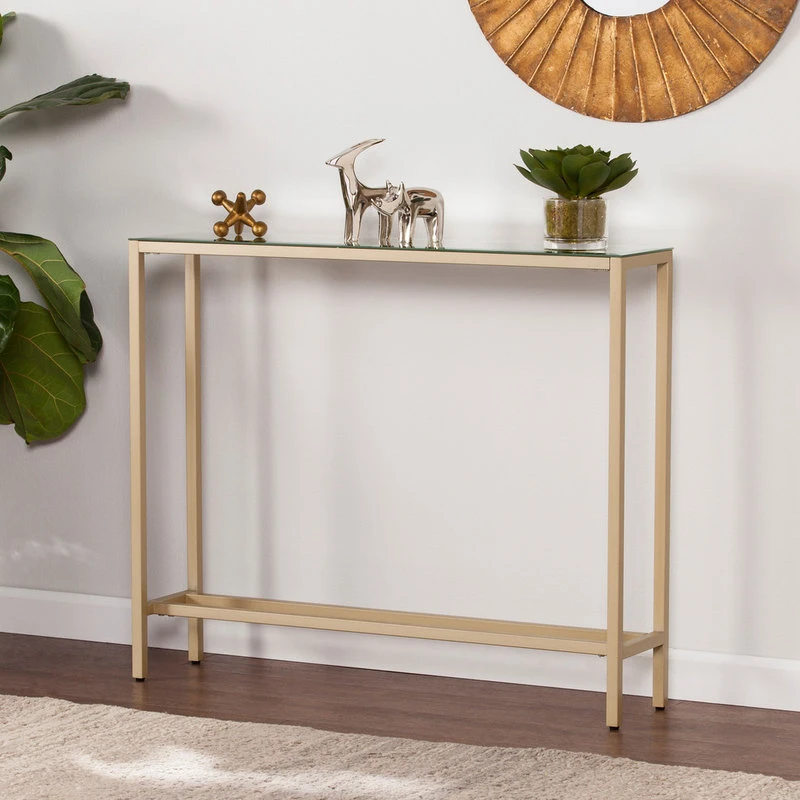 SEI Furniture Fallon Narrow Console Table With Mirrored Top, Gold 5 SEI Furniture Fallon Narrow Console Table With Mirrored Top, Gold - Image 3
