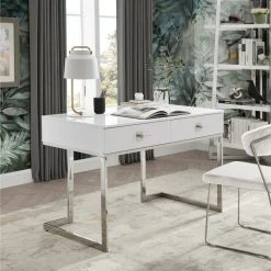 Nicole Miller Moku Desk, 2 Drawers, White And Chrome 21 Nicole Miller Moku Desk, 2 Drawers, White And Chrome -Boraam Industries Shop 8ce118f60e9f6964 8289 w800 h800 b0 p0