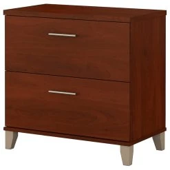 Decorn Transitional File Cabinet, Interlocking Drawers & Chrome Handles, Hansen Cherry