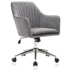 Belleze Modern Home Office Chair 360 Swivel, Tufted Velvet Desk Chair, Gray/Chrome