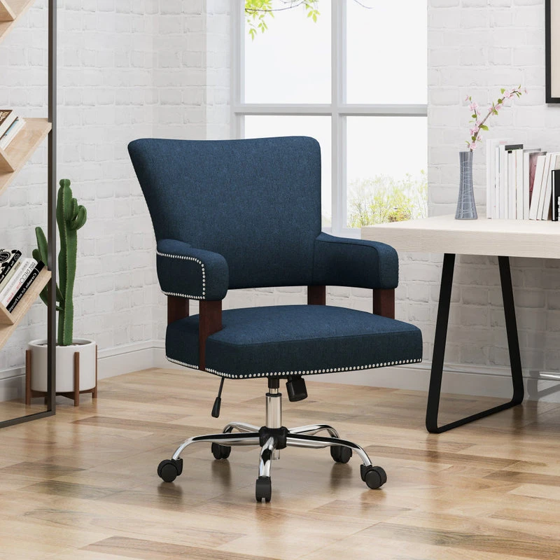 GDFStudio GDF Studio May Traditional Home Office Chair, Navy Blue/Chrome 4 GDFStudio GDF Studio May Traditional Home Office Chair, Navy Blue/Chrome - Image 2