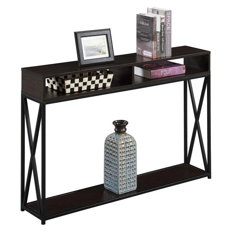 Convenience Concepts Tucson Deluxe 2 Tier Console Table In Espresso Wood Finish And Black Frame 4 Convenience Concepts Tucson Deluxe 2 Tier Console Table In Espresso Wood Finish And Black Frame - Image 2