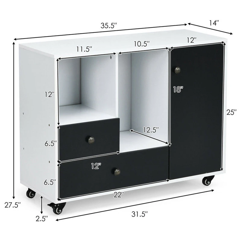 Costway Lateral Mobile Filing Cabinet Large Printer Stand W/ 2 Drawers 7 Costway Lateral Mobile Filing Cabinet Large Printer Stand W/ 2 Drawers - Image 5