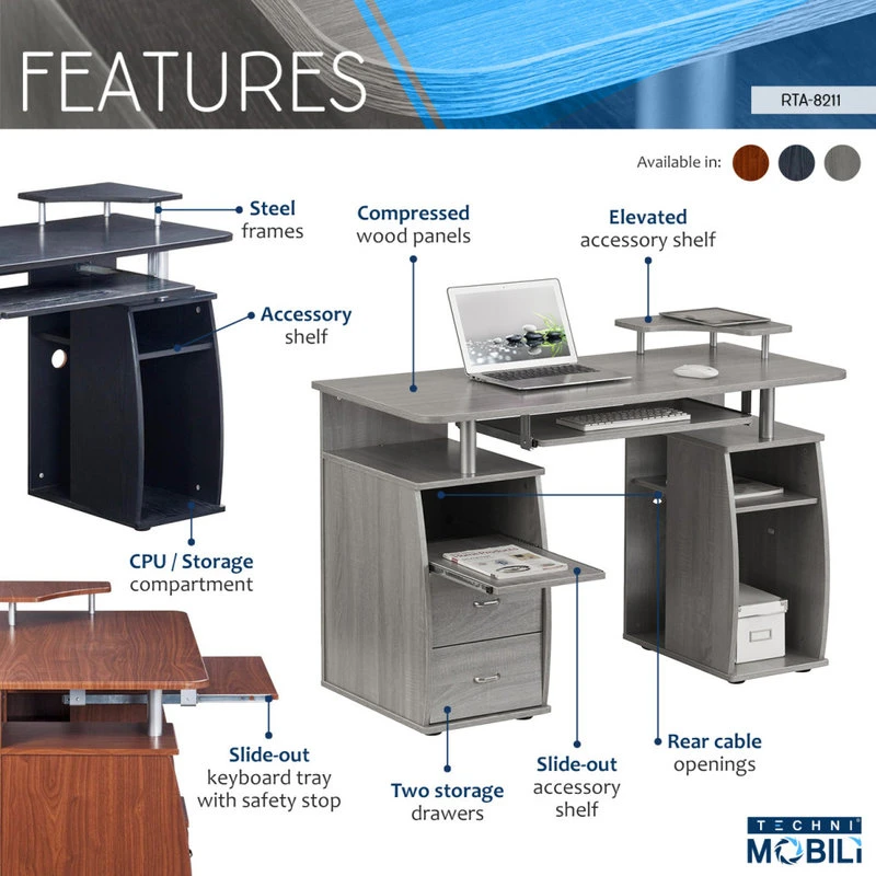 Rta Products- L Techni Mobili Complete Computer Workstation Desk With Storage, Grey 8 Rta Products- L Techni Mobili Complete Computer Workstation Desk With Storage, Grey - Image 6