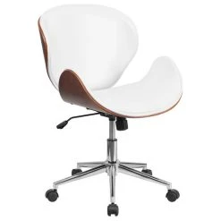 Flash Furniture Leather Swivel Office Chair In White And Walnut