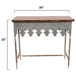 CREATIVE CO-OP Metal Scalloped Edge Table With Wood Top, Brown -Boraam Industries Shop 972179380328d6a1 9965 w800 h800 b1 p0