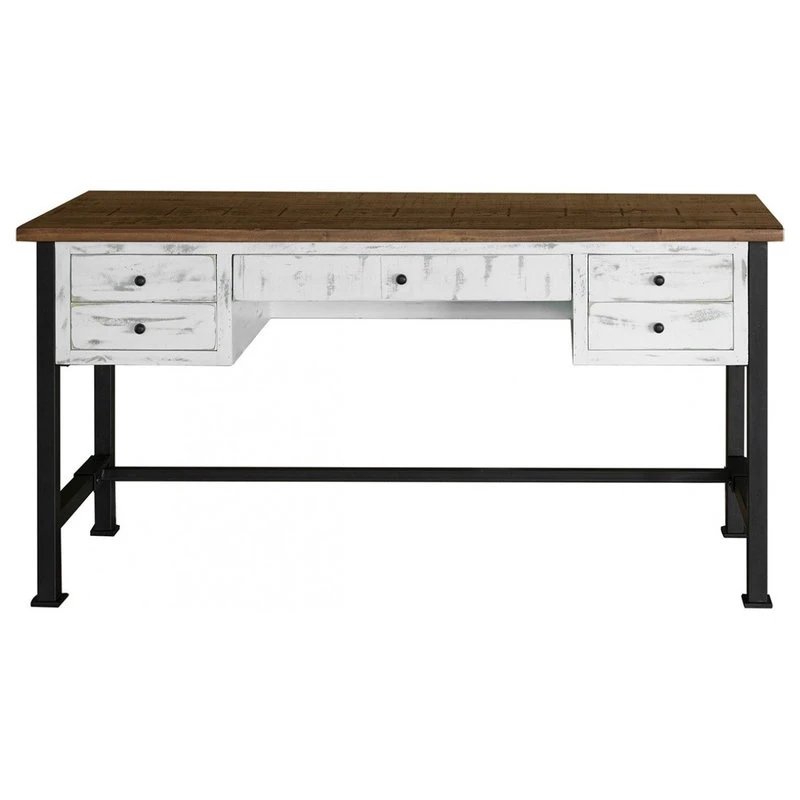 Crafters And Weavers Greenview Rustic Industrial Modern 60" Desk, White 3 Crafters And Weavers Greenview Rustic Industrial Modern 60" Desk, White