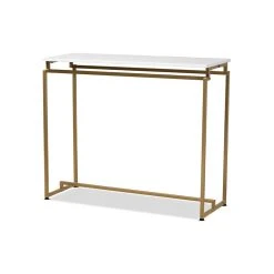 Wholesale Interiors Renzo Modern Brushed Gold Finished Metal Console Table With Faux Marble Tabletop