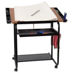 Flash Furniture Adjustable Drawing And Drafting Table With Black Frame And Dual Wheel Casters