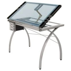 Craft Accents Folding Art And Craft Table, Silver, Blue Glass