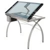 Offex Contemporary Blue Tempered Glass Top Futura Craft Station, Silver