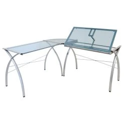 Studio Designs Futura LS Corner Workcenter With Tilt, Silver/Blue Glass -Boraam Industries Shop 9851d96007211627 4760 w800 h800 b1 p0