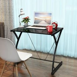 Costway Glass Top Computer Desk PC Laptop Table Writing Study Home Office -Boraam Industries Shop 98719bf70e620664 7858 w800 h800 b0 p0